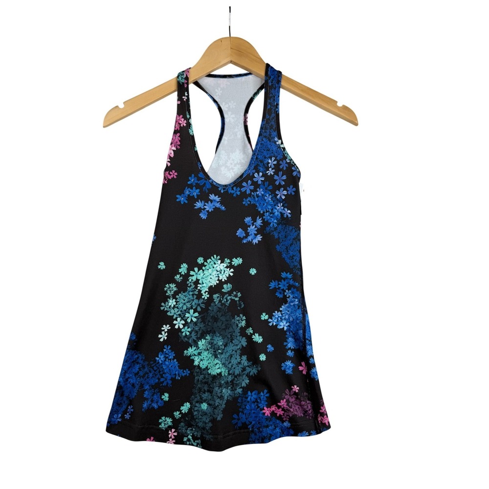 Lululemon Floral Print Racerback Tank Top size Small Black/Blue